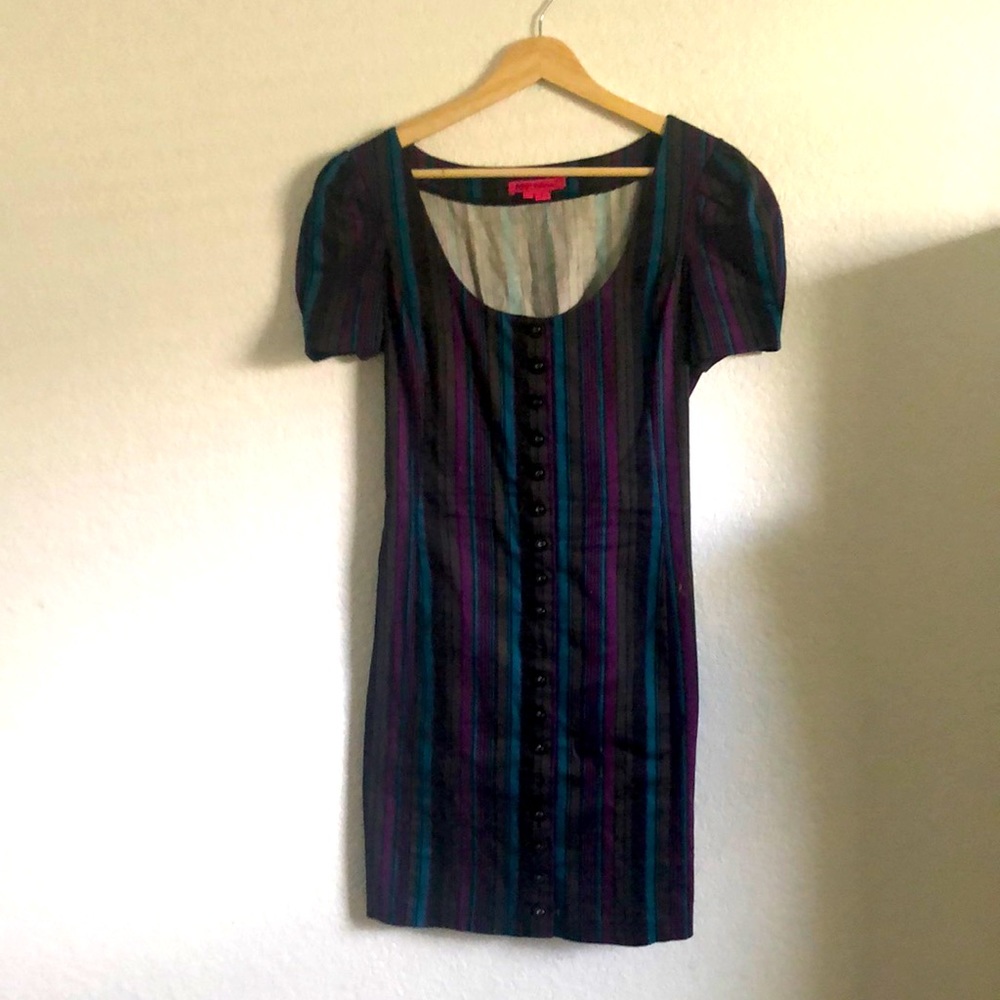 Betsey Johnson Tailored Pinstripe mini dress missing two buttons. Medium